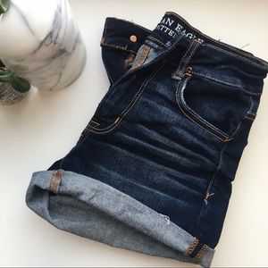 American Eagle Hi-Rise Shortie Dark Wash Shorts